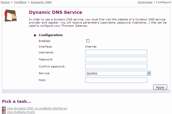 The Dynamic DNS service options