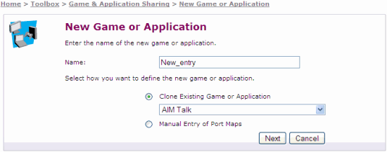 Give your new rule a name and tick Manual Entry of Port Maps