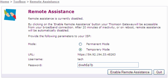 The remote assistance options