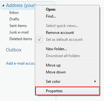 Right click on the email account you want to look at and select 'Properties'