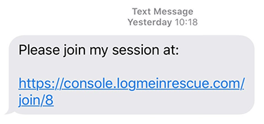 Rescue Live Lens text message to join session