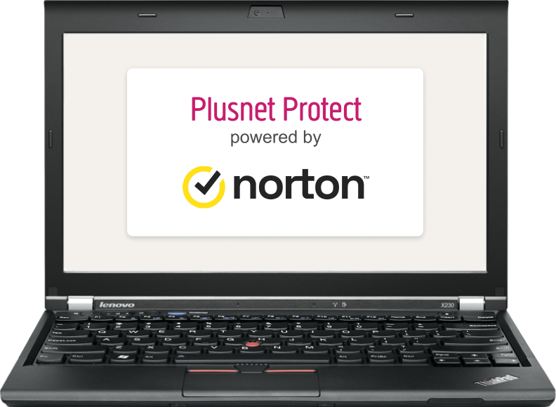 A laptop showing  Plusnet Protect by McAfee on screen